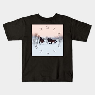 Galloping horses, winter time Kids T-Shirt